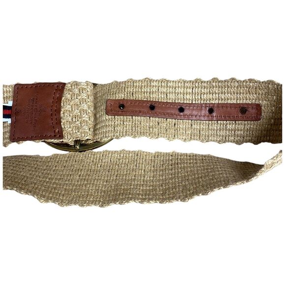 Tommy Hilfiger size S saddle leather straw woven 2” belt classic safari, coastal - Picture 4 of 10